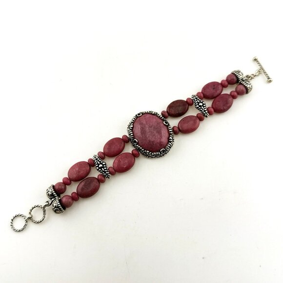 Carolyn Pollack Bracelet Pink Rhodonite Cabochon Oval Bead Sterling Silver 925 - Picture 4 of 11